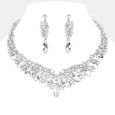 Fashnzfab Marquise Stone Accented Evening Necklace In Silver