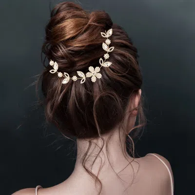Fashnzfab Marquise Stone Accented Flower Bun Wrap Headpiece In Gold