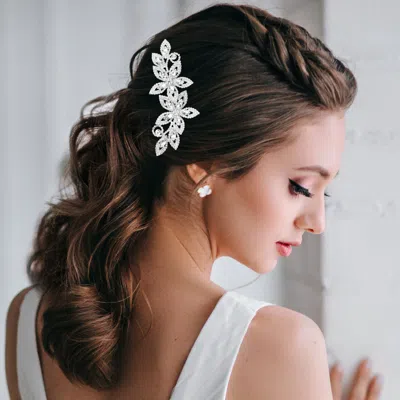 Fashnzfab Marquise Stone Accented Flower Hair Comb - Silver