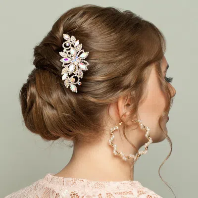Fashnzfab Marquise Stone Accented Flower Hair Comb In Metallic