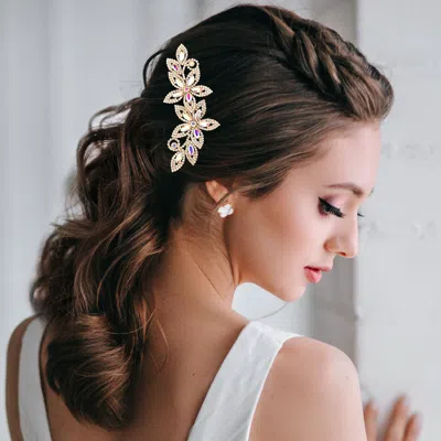 Fashnzfab Marquise Stone Accented Flower Hair Comb In White