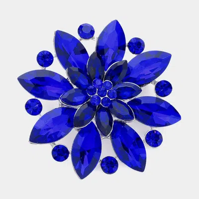 Fashnzfab Marquise Stone Accented Flower Pin Brooch In Blue