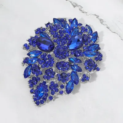 Fashnzfab Marquise Stone Accented Flower Pin Brooch In Blue