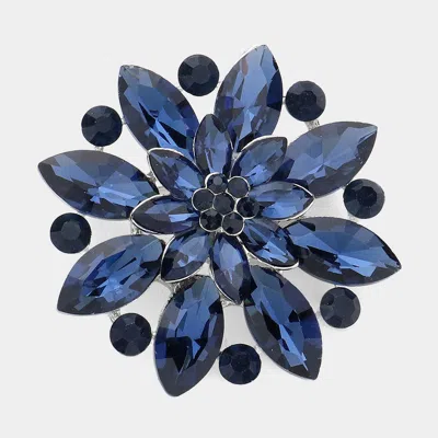 Fashnzfab Marquise Stone Accented Flower Pin Brooch In Blue