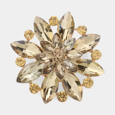Fashnzfab Marquise Stone Accented Flower Pin Brooch In Gold