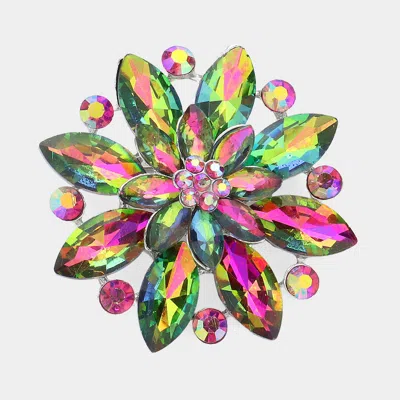 Fashnzfab Marquise Stone Accented Flower Pin Brooch In Green