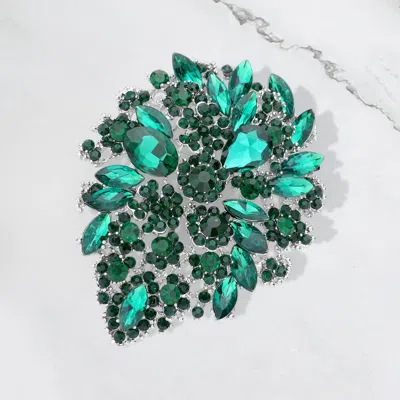 Fashnzfab Marquise Stone Accented Flower Pin Brooch In Green
