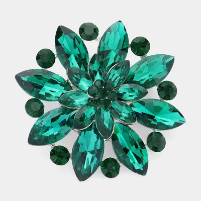 Fashnzfab Marquise Stone Accented Flower Pin Brooch In Green