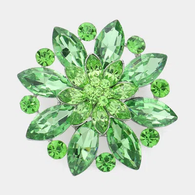Fashnzfab Marquise Stone Accented Flower Pin Brooch In Green