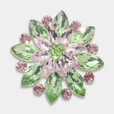 Fashnzfab Marquise Stone Accented Flower Pin Brooch In Green