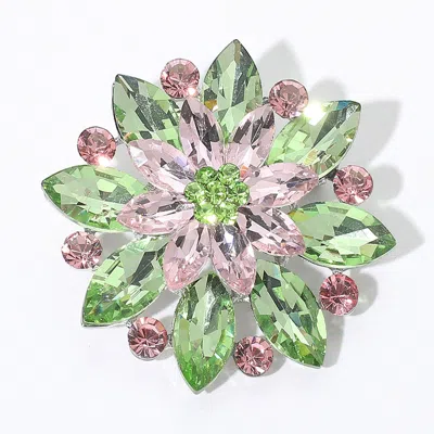 Fashnzfab Marquise Stone Accented Flower Pin Brooch In Multi