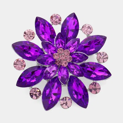 Fashnzfab Marquise Stone Accented Flower Pin Brooch In Purple