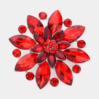 Fashnzfab Marquise Stone Accented Flower Pin Brooch In Red
