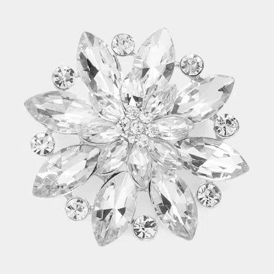 Fashnzfab Marquise Stone Accented Flower Pin Brooch In Silver