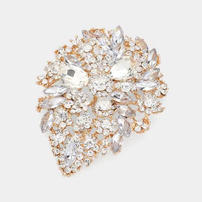 Fashnzfab Marquise Stone Accented Flower Pin Brooch In Silver