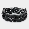 Fashnzfab Marquise Stone Accented Leaf Cluster Stretch Evening Bracelet In Black