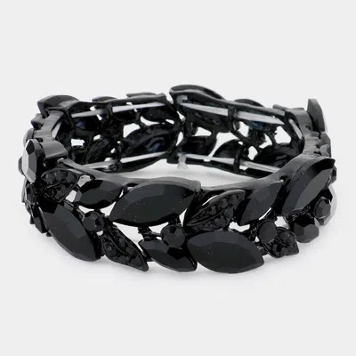 Fashnzfab Marquise Stone Accented Leaf Cluster Stretch Evening Bracelet In Black