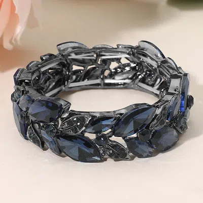 Fashnzfab Marquise Stone Accented Leaf Cluster Stretch Evening Bracelet In Blue