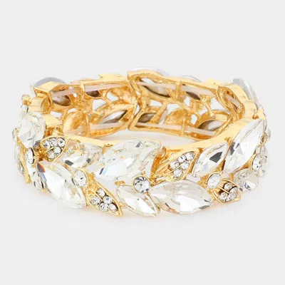 Fashnzfab Marquise Stone Accented Leaf Cluster Stretch Evening Bracelet Gold