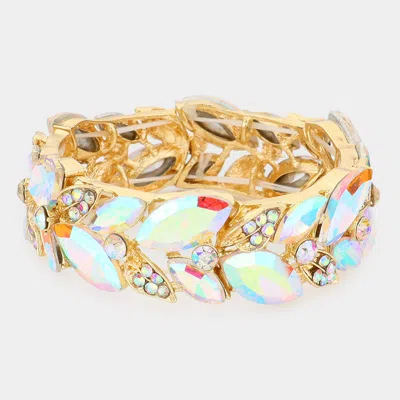 Fashnzfab Marquise Stone Accented Leaf Cluster Stretch Evening Bracelet In Gold