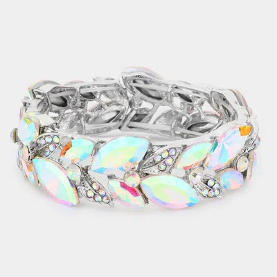 Fashnzfab Marquise Stone Accented Leaf Cluster Stretch Evening Bracelet In Green