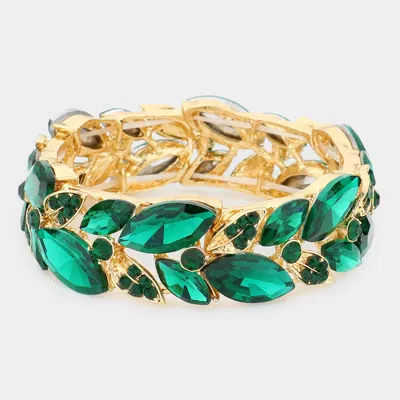 Fashnzfab Marquise Stone Accented Leaf Cluster Stretch Evening Bracelet In Green