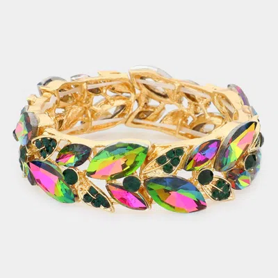 Fashnzfab Marquise Stone Accented Leaf Cluster Stretch Evening Bracelet In Multi