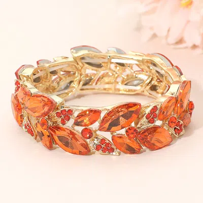 Fashnzfab Marquise Stone Accented Leaf Cluster Stretch Evening Bracelet In Orange