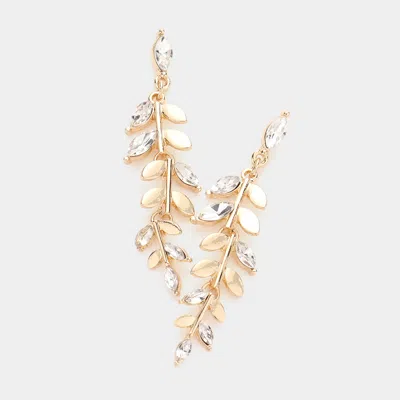 Fashnzfab Marquise Stone Accented Leaf Cluster Vine Dangle Earrings In Gold