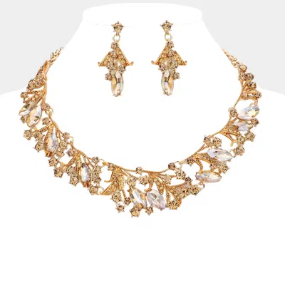 Fashnzfab Marquise Stone Accented Leaf Evening Necklace In Gold