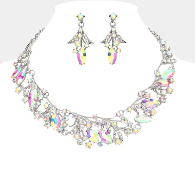 Fashnzfab Marquise Stone Accented Leaf Evening Necklace In Multi