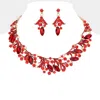 Fashnzfab Marquise Stone Accented Leaf Evening Necklace In Red