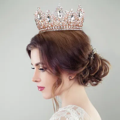 Fashnzfab Marquise Stone Accented Pageant Crown Tiara 3.25" H In Gold
