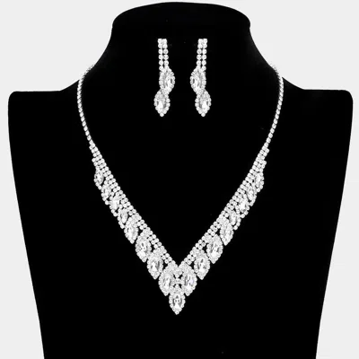 Fashnzfab Marquise Stone Accented Rhinestone Necklace 18" + 4" L In Silver