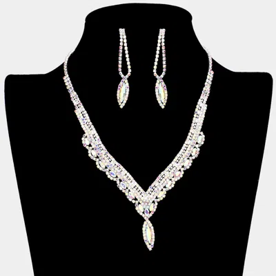 Fashnzfab Marquise Stone Accented Rhinestone Necklace In Metallic