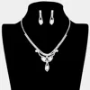 Fashnzfab Marquise Stone Accented Rhinestone Pave Necklace In Silver