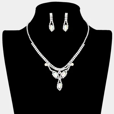 Fashnzfab Marquise Stone Accented Rhinestone Pave Necklace In Metallic