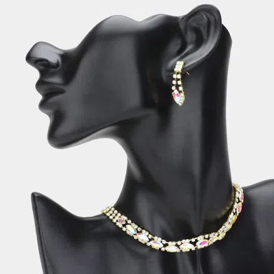 Fashnzfab Marquise Stone Accented Rhinestone Paved Evening Choker Necklace In Black