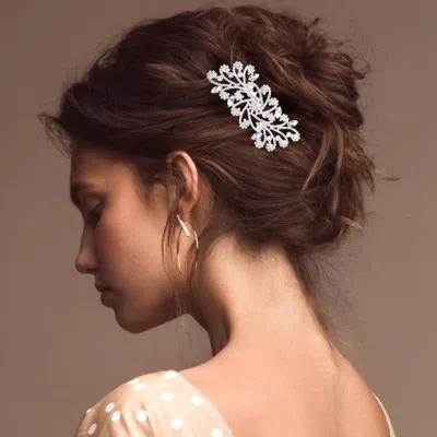 Fashnzfab Marquise Stone Accented Rhinestone Paved Flower Leaf Vine Hair Comb In Silver