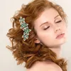 Fashnzfab Marquise Stone Accented Rhinestone Paved Flower Pointed Hair Comb In Green