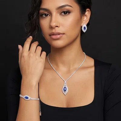 Fashnzfab Marquise Stone Accented Rhinestone Paved Jewelry Set In Silver