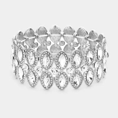Fashnzfab Marquise Stone Accented Stretch Evening Bracelet Clear, Silver In Metallic