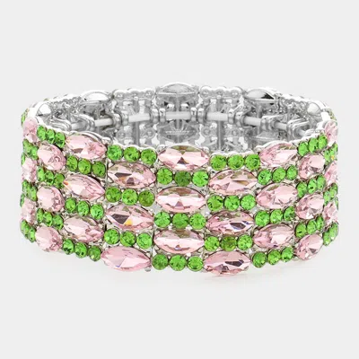 Fashnzfab Marquise Stone Accented Stretch Evening Bracelet Pink & Green In Metallic
