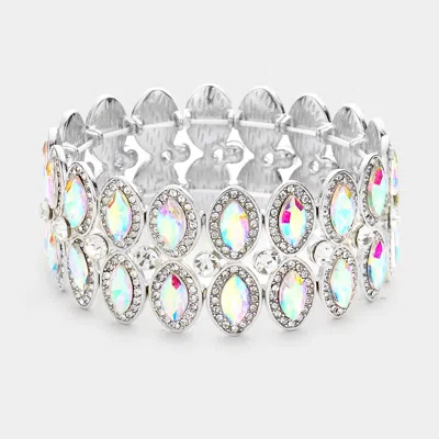 Fashnzfab Marquise Stone Accented Stretch Evening Bracelet In Silver