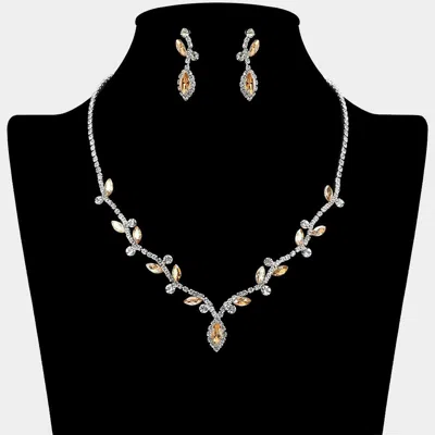 Fashnzfab Marquise Stone Accented Vine Rhinestone Paved Necklace In Black