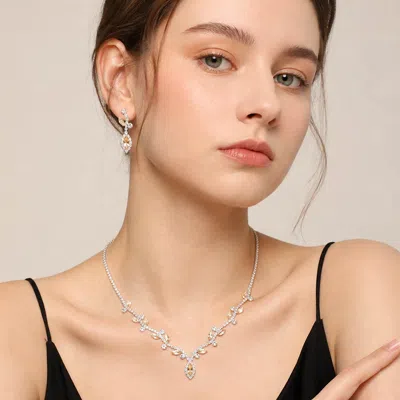 Fashnzfab Marquise Stone Accented Vine Rhinestone Paved Necklace In Metallic