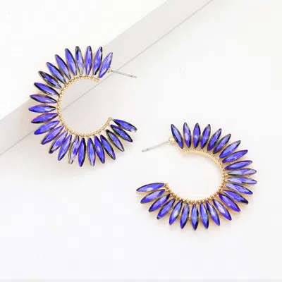 Fashnzfab Marquise Stone Around Hoop Evening Earrings - Ab, Blue, Gold