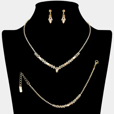 Fashnzfab Marquise Stone Cluster Accent Rhinestone Paved Jewelry Set In Gold
