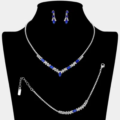 Fashnzfab Marquise Stone Cluster Accent Rhinestone Paved Jewelry Set In Blue