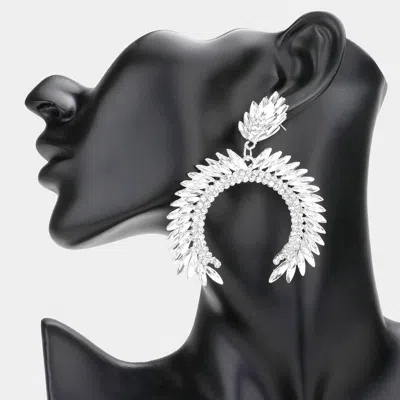 Fashnzfab Marquise Stone Cluster Arch Dangle Evening Earrings - Rhodium In Black